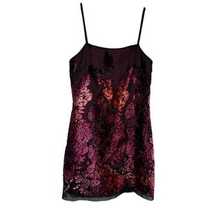 RARE Vintage Y2K XOXO Magenta & Burgundy Velvet Burnout Mini Dress - Size 1